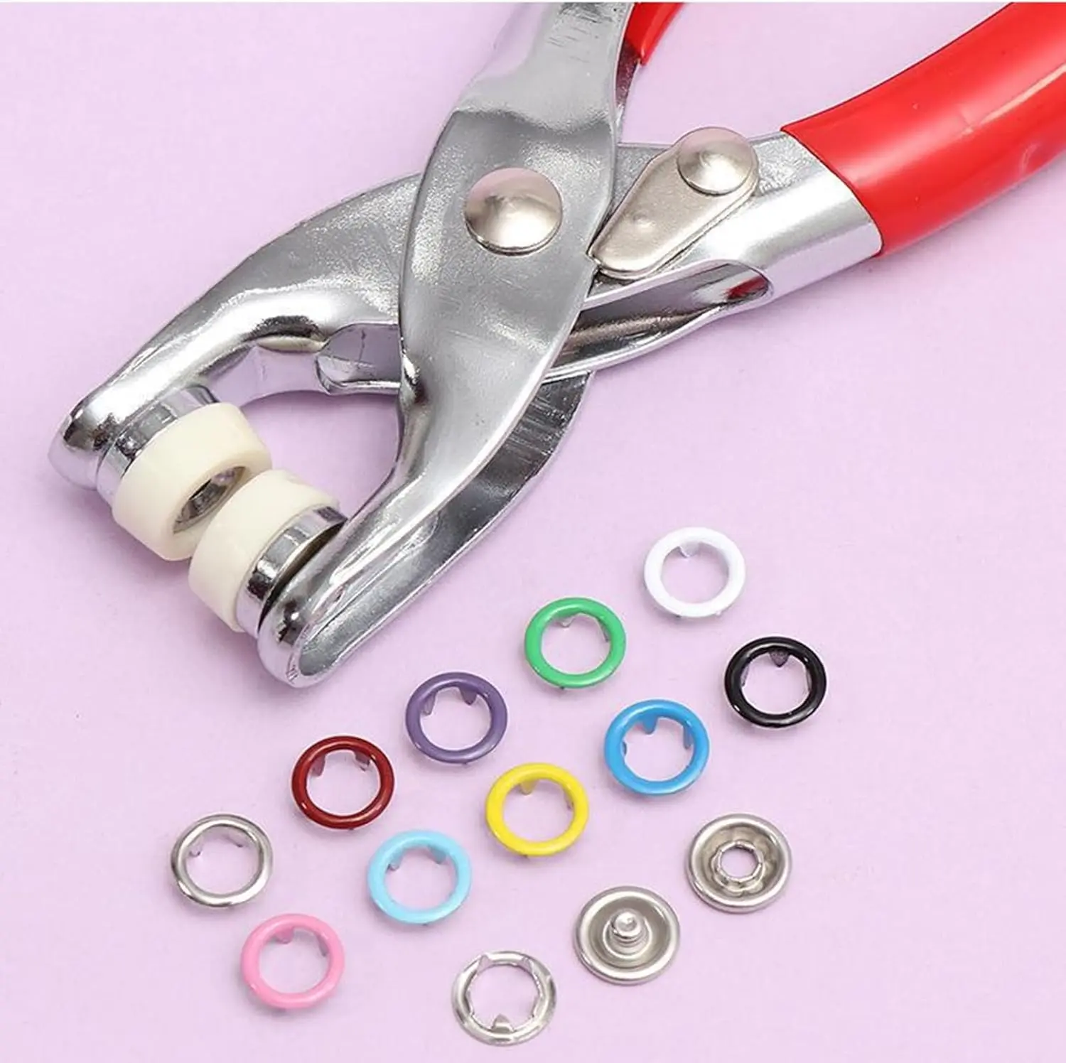 Universal Handheld Metal Snap Plier, Pearl Snap Fastener Kit for DIY Fabric Sewing, Red