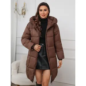 2024 Hooded Women's Cotton Jacket, Mid-Length Slim Fit Thick Cotton Coat, Warm Cotton Outerwear for Women