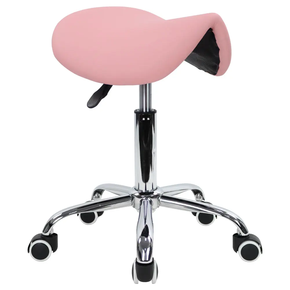 KKTONER Height Adjustable PU Leather Saddle Chair - 360-Degree Rotation Swivel Base, Quick-Install With Wheel Stool, Adjustable Height-Increasing Stool for Salon Office Commercial Furniture (Pink), Height Adjustable Chair, Adjustable Height-Increasing Sto