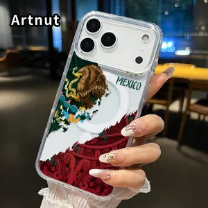 Mexican Eagle Heritage Pattern Magnetic Phone Case for iphone 17 Pro Max 16 Plus 15 14 13 12 11 Air XR E Non-Yellowing Clear Crystal Drop-proof Slim Silicone Shockproof Transparent Acrylic Large Hole Cover Supports Wireless Charging