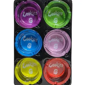 Cookies Glass Ashtray 2.5" - Durable Heavy Glass Design Easy to Clean for All Ash Needs #1 to #6 Decor Ornaments Blue Compact Practical