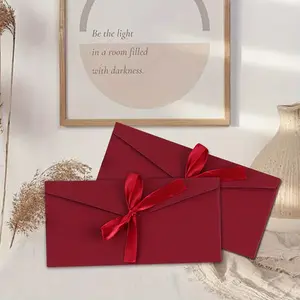10 pieces - Premium long envelopes with bows - Suitable for weddings, Valentine's Day, Christmas, birthdays, and holiday cards, perfect for party invitations and special occasions, wedding stationery | Retro envelope design | Decorative bows,