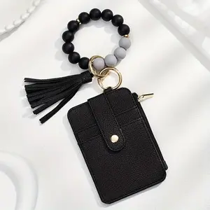 Leather Card Holder Wallet with Zipper for Women Men Vertical Folding Small Change Coin Purse Bus Card ID Badge Holder Compact 12*8CM