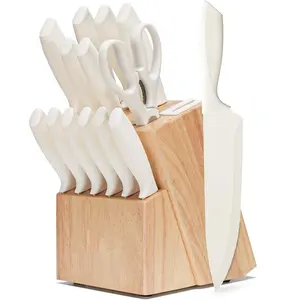 Knife Set,15 Pcs Kitchen Knife Set with Block Self Sharpening, Dishwasher Safe, Anti-slip Handle (Beige) Knife Set,15 Pcs Kitchen Knife Set with Block Self Sharpening, Dishwasher Safe, Anti-slip Handle (Beige)