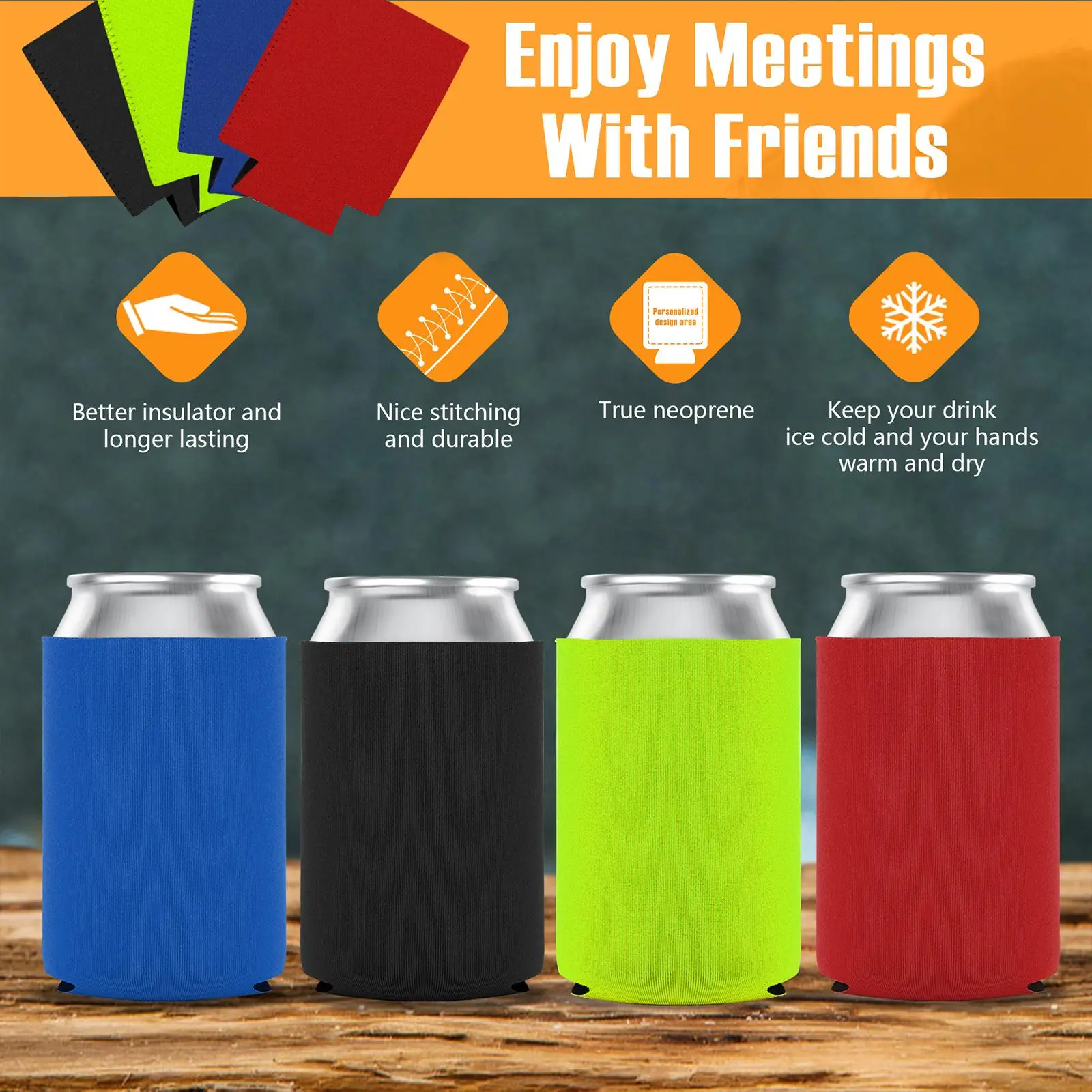 Neoprene Drinkware Beer Koozie Reusable Insulated Cold Warm Zip Sleeve Non Slip for Tailgating BBQ Camping Outdoor Sports Games Cooler Essentials
