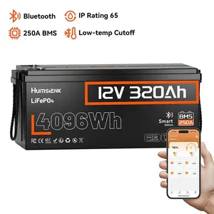 HumsiENK 12V 320Ah LiFePO4 Bluetooth Battery, Deep Cycles, Lithium lron Phosphate Battery, Built-in 250A BMS with Low-Temp Protection for RV, Marine, Trolling Motors