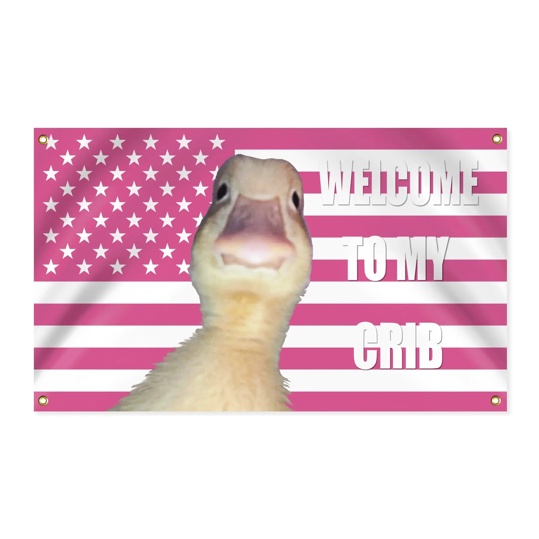 Colorful Animal-Themed Geometric Pink Duck American Flag Tapestry - "Welcome to My Crib" Text, Durable Polyester Synthetic Fabric, Fade-Proof, 60x40in Indoor/Outdoor Wall Decor Gift for Home Supplies, Animals