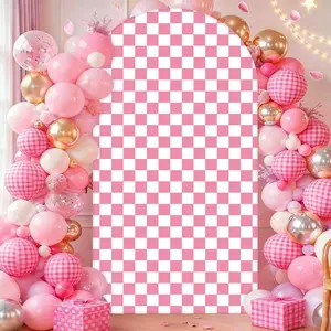 Gingham Arch Backdrop Covers, 6 Ft Blue Stretchy ArchBackdrop Stand Covers, Photography Background BlueWhite Plaid Arch Stand Covers for Wedding Birthday BabyShower Party Decor Butterfly Decorations Kit