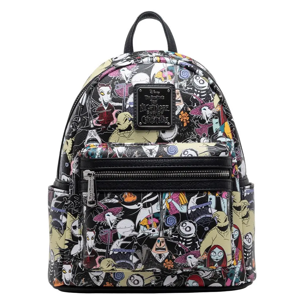 Loungefly Disney Nightmare Before Christmas Allover Print Mini Backpack, Casual Faux Leather for Adults, Everyday Carry with Adjustable Straps - 707 Street Exclusive, Casual Printed Backpack, Collectibles, Mini Backpacks