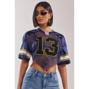 LUCKY LACE JERSEY TOP IN NAVY