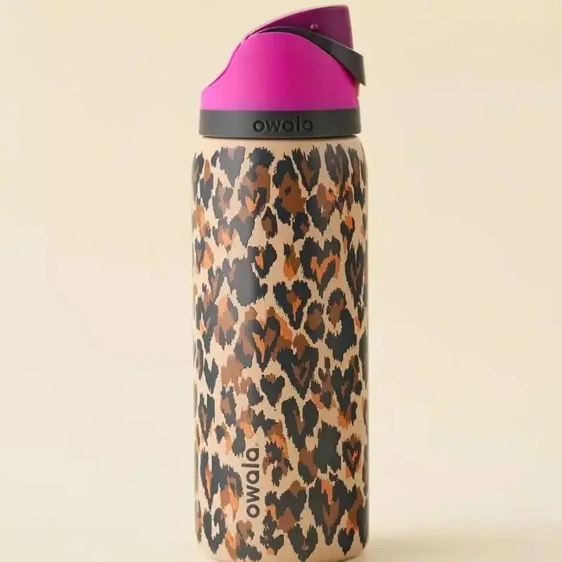Insulated Stainless Steel Water Bottle with Straw & Spout Lid – Leopard Print Sports Water Bottle, Leak-Proof Travel Flask