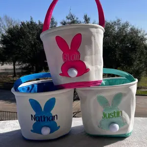<Custom in Description> Personalized Easter Basket, Embroidered Name Easter Basket, Easter Gift, Bunny Basket, Easter Egg Hunt, Boys Girls Easter Gifts