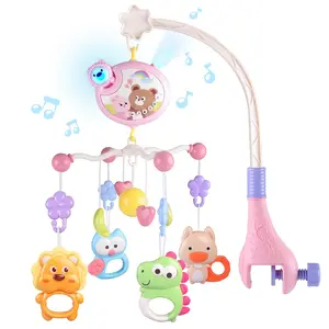 Baby Crib Mobile Cute Toy with Music and Lights, Portable Stroller Attachment, Nursery Musical Crib, Hanging Sensory Girl Boy Toys, Musical Light Up, Rattle Maracas Sensory, Electronic Rattle, Newborn