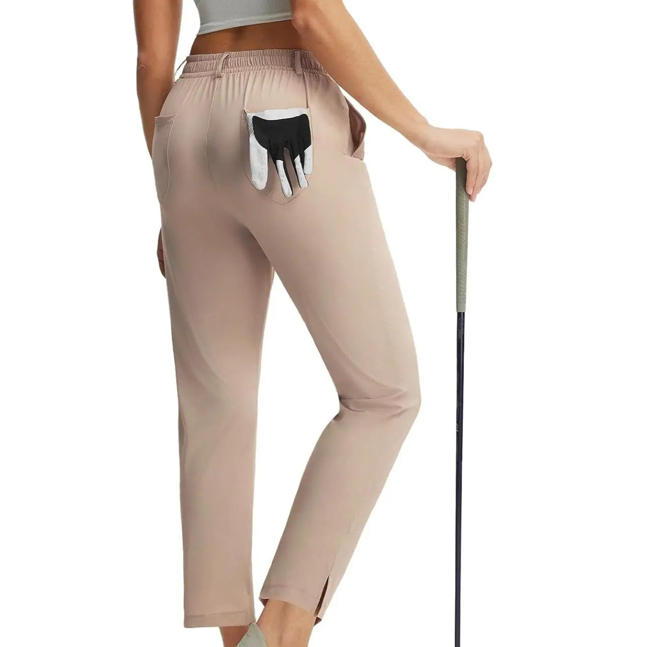 Baleaf Womens Ankle Golf Pants Stretch Business Casual Slacks Elastic Waist with Belt Loops Deep Pockets Work Travel Trousers