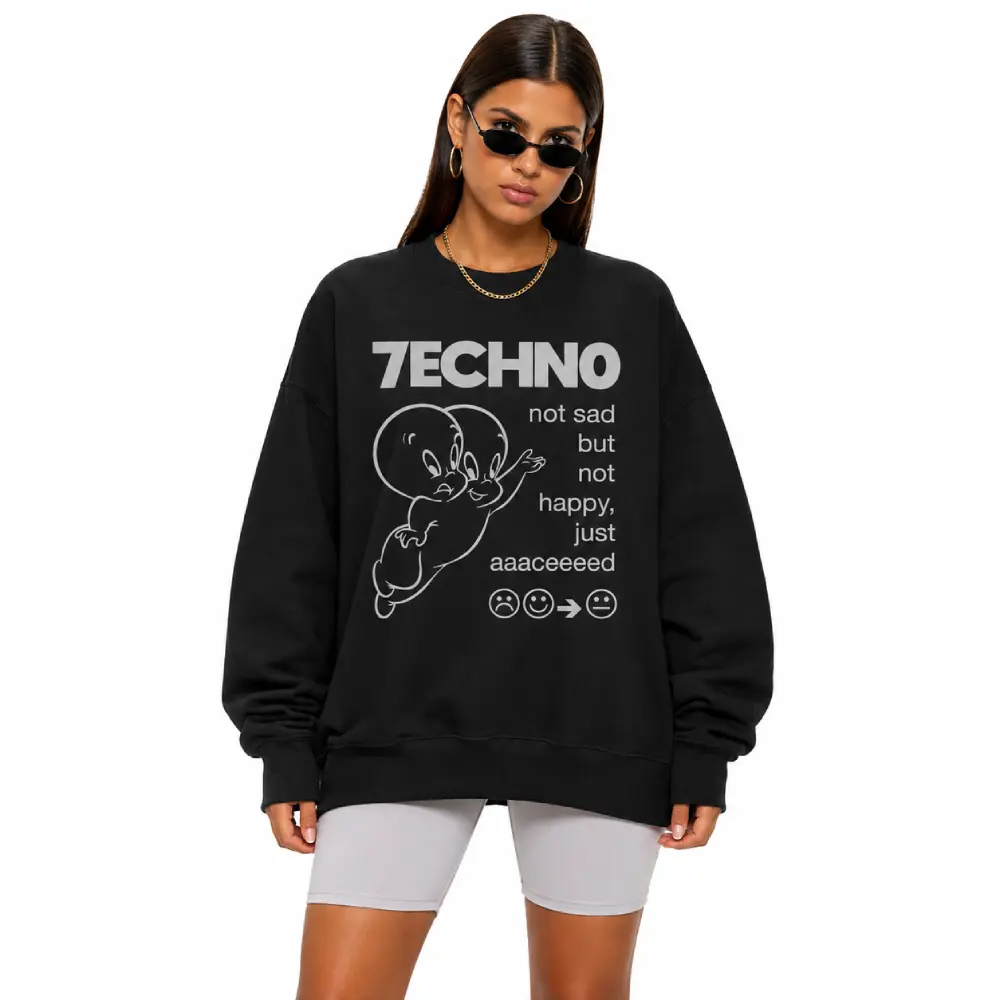 Techno Sweatshirt Rave DJ Graphic Crewneck EDM Electronic Music Festival Pullover Unisex
