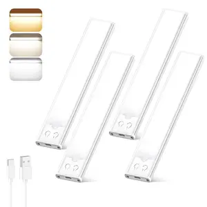4 Pack Under Cabinet Light with Motion Sensor USB Rechargeable Battery Operated Magnetic Closet Kitchen Counter LED Strip Auto Shut-Off Eye-Care Gradual Brightness