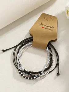 A 4-piece set of fashionable and personalized crystal bead curved tube hand woven bracelet, Beaded Bracelet, Beautiful Bracelets, suitable for daily wear, vacation and dating occasions, and also a surprising and exquisite small gift.