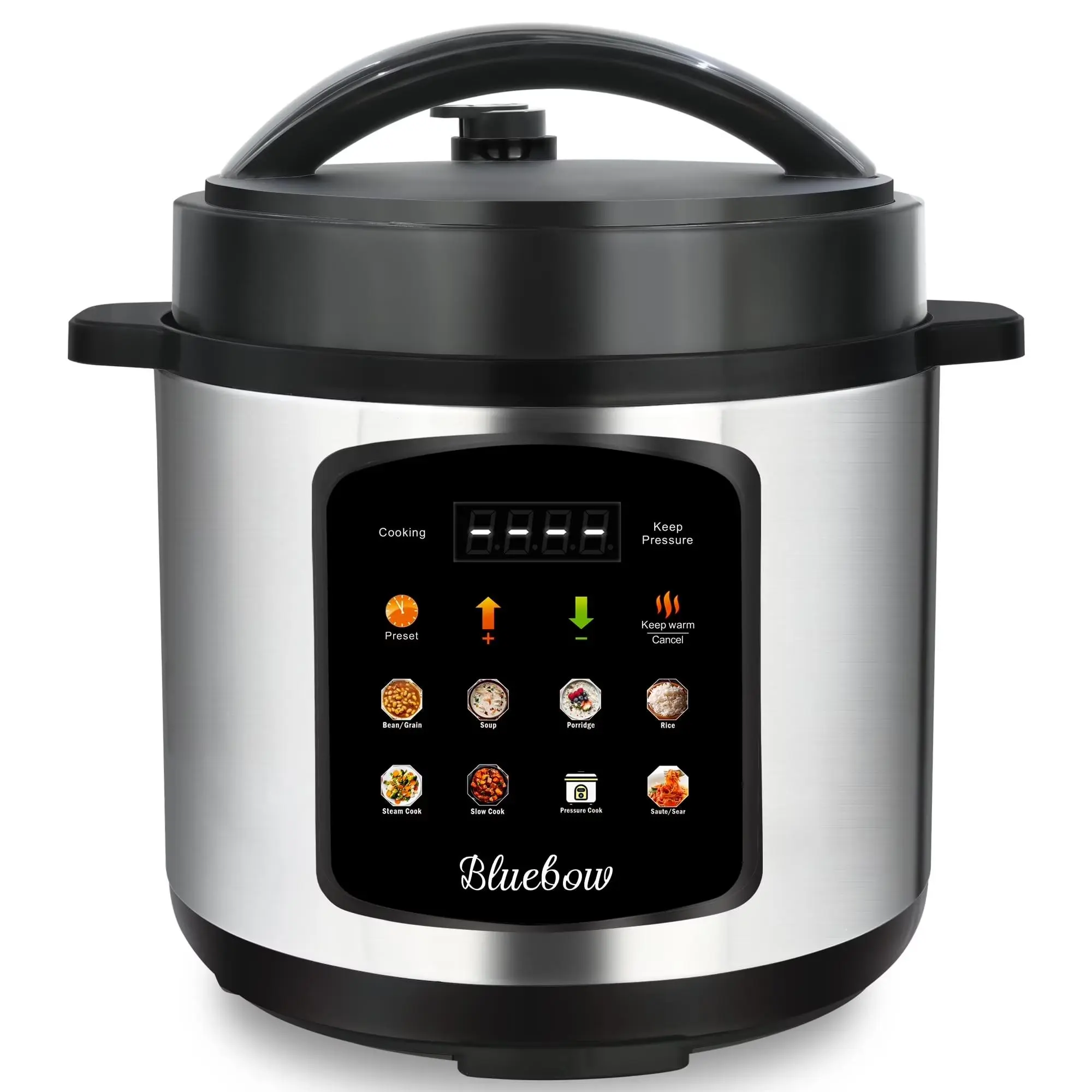 Bluebow 6.5 Qt Electric Pressure Cooker - 8-In-1 Multi-Cooker with Rice, Slow Cook, Sauté, and Steamer Functions, Stainless Steel