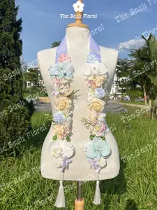 Elegant Pastel Floral Graduation Sash & Flower Lei Stole for Homecoming Pageants and Birthdays - Handmade Artificial Orchid Design with Elegant White Tassels - Unique Celebration Keepsake Gift