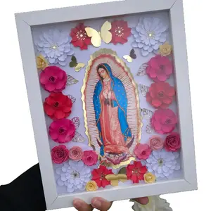 Virgencita Shadow Box Eternal Rose Roses Paper Flower Rosas de papel Gift Decor Decorative 8x10 frame Photo Glass Religious Virgen Mary