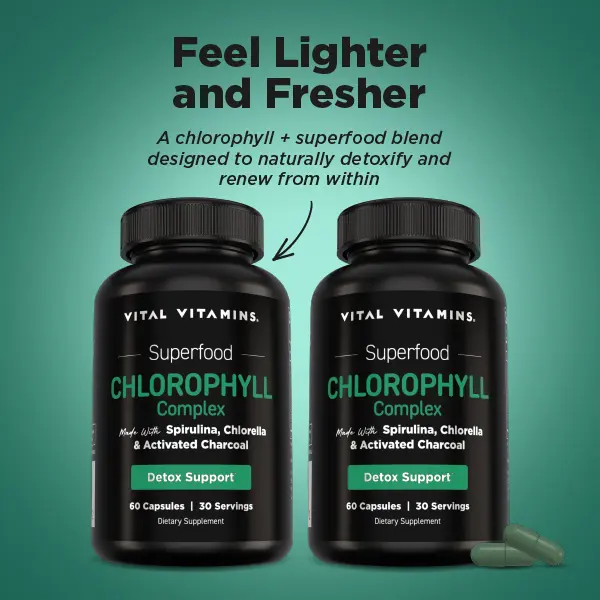 Chlorophyll Capsules (Bundle of 2) | Natural Supplement for Detox, Body Odor Control, Liver & Digestive Support | Spirulina, Chlorella, Parsley, Mint & Activated Charcoal | 60 Capsules