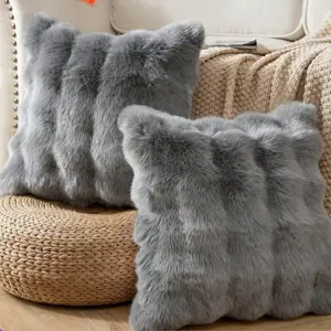 Luxury Faux Rabbit Fur Pillow Covers, Large Size, Zipper Closure, No Fillers, Multiple Colors, Living Room & Bedroom Decor
