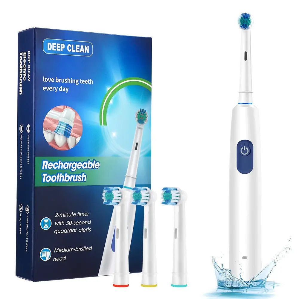 Rotating Electric Toothbrush with 5 Adjustable Modes, 2-Minute Timer with 4 Replaceable Brush Heads, Rechargeable Toothbrush for Teeth Cleaning, Cleansing, Ideal for Daily Oral Care, Rechargeable Electronic Toothbrushes, Teeth Cleaning Tool