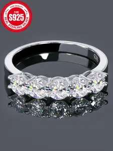 S925 Sterling Silver Synthetic Moissanite Ring, Moissanite Rings, Luxury Ring for Women & Men, Fashion Jewelry Accessories for Party, Exquisite Jewelry for Gift, with Box