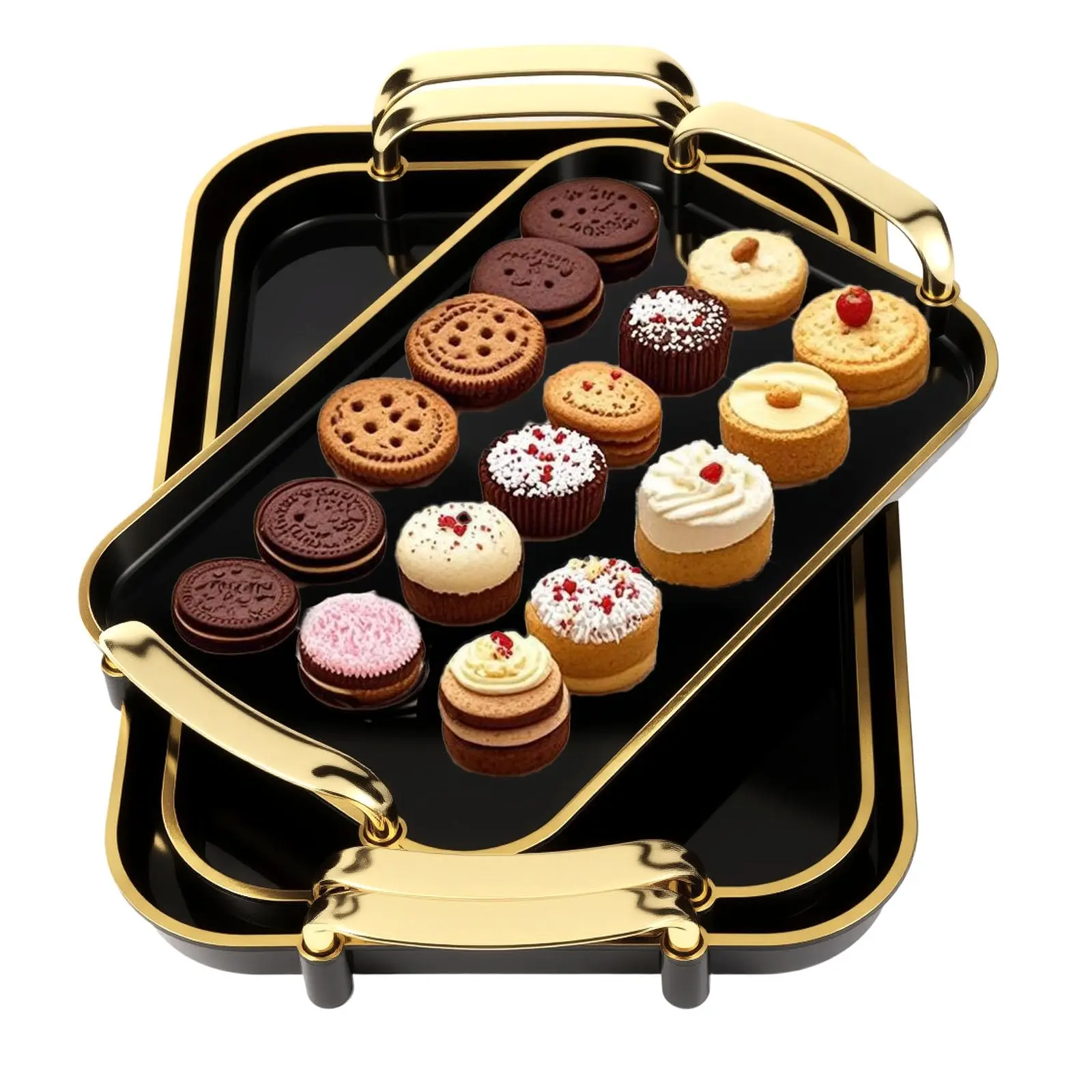 3 Pack Serving Tray with Handles Stackable Reusable Trays Serving Food Plastic cake Serving Platters Party Pool snacktray Charcuterie Fruit Appetizer BBQ Mother's day gift summermusthaves