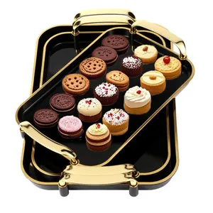 3 Pack Serving Tray with Handles Stackable Reusable Trays Serving Food Plastic cake Serving Platters Party Pool snacktray Charcuterie Fruit Appetizer BBQ Mother's day gift summermusthaves