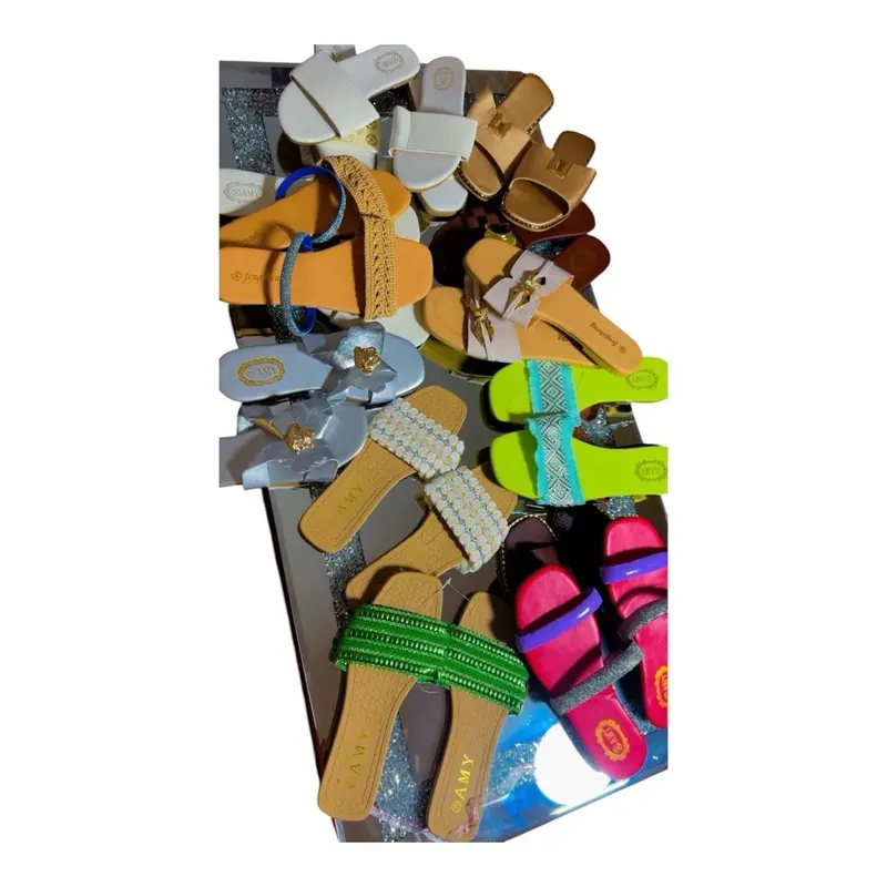 Wholesale Lot 12 Women's Sandals - Mixed Colors & Sizes - AMY Brand Flat Slides