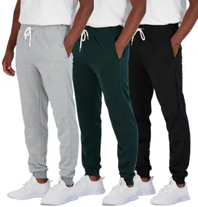 Real Essentials 3 Pack: Men's French Terry Fleece Active Casual Jogger Sweatpants with Pockets (Available in Big & Tall)