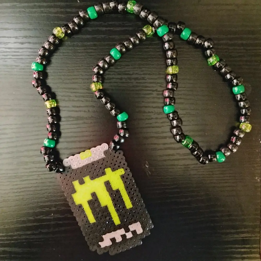 green and black energy drink kandi necklace