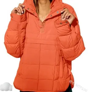 2025 Oversized Hooded Puffer Jacket Quilted Lightweight Winter Warm Pullover Padded Hoodies Coat Pocket Womenswear