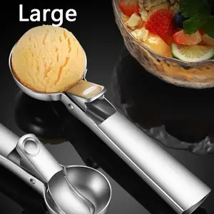 A Stainless Steel Ice Cream And Fruit Scoop, a Durable Spherical Digger Suitable for Watermelon, Cantaloupe, And Papaya, Food-Safe Ice Cream And Fruit Scoop