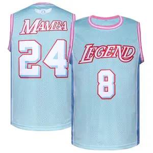 Summervibes Men'S Legend #8-24 Vintage Basketball Jersey Embroidered Name & Number Retro Classic Player Jersey S-3XL Blue/Pink
