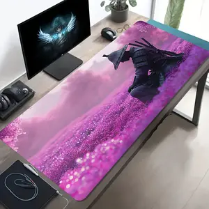High Quality A Large Gaming Mouse Pad Featuring A Pink And Purple Floral Warrior Art Design, With A Non-Slip, Washable Rubber Base. This Oversized Desk Mat Is Perfect For Office Additions, Computer Decor, And Desktop Decoration