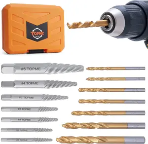 TOPME Screw Extractor Set, 14PCS Easy Out Screw Extractor Set and Left-Hand Drill Bit Set, Stripped Screw Extractor Set for Removing Damaged Screws, Broken Bolts, Studs