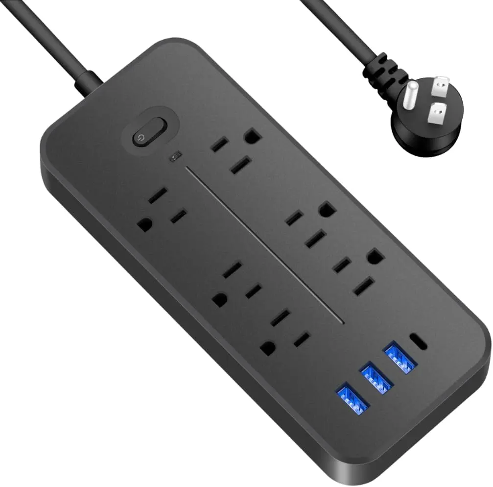Compact Power Strip Outlet Extender - Spaced Outlets, 3.9 Ft Extension Cord, Overload Protection, 3 USB & Type-C Charging Ports, Multi-Port Output Sockets for Devices in Busy Home/Office Environments, Busy Environments