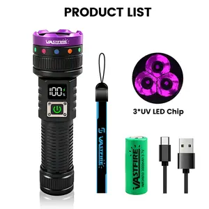 VASTFIRE 30W Military Grade Aluminum Alloy UV Black Light Flashlight - Rechargeable 365nm High Powered Emergency LED Portable Handheld Torch with Filter Lens, LCD Display for Resin Cure, Pet Urine Detection, Battery-Operated Flash Standard Torch, Emergenc
