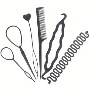 6pcs Heatless Hair Braiding Tool Set, Including Pull-through Tool, Hair Needle, Hair Disk & Hair Comb, Professional DIY Haircare & Styling Tools for Women & Girls