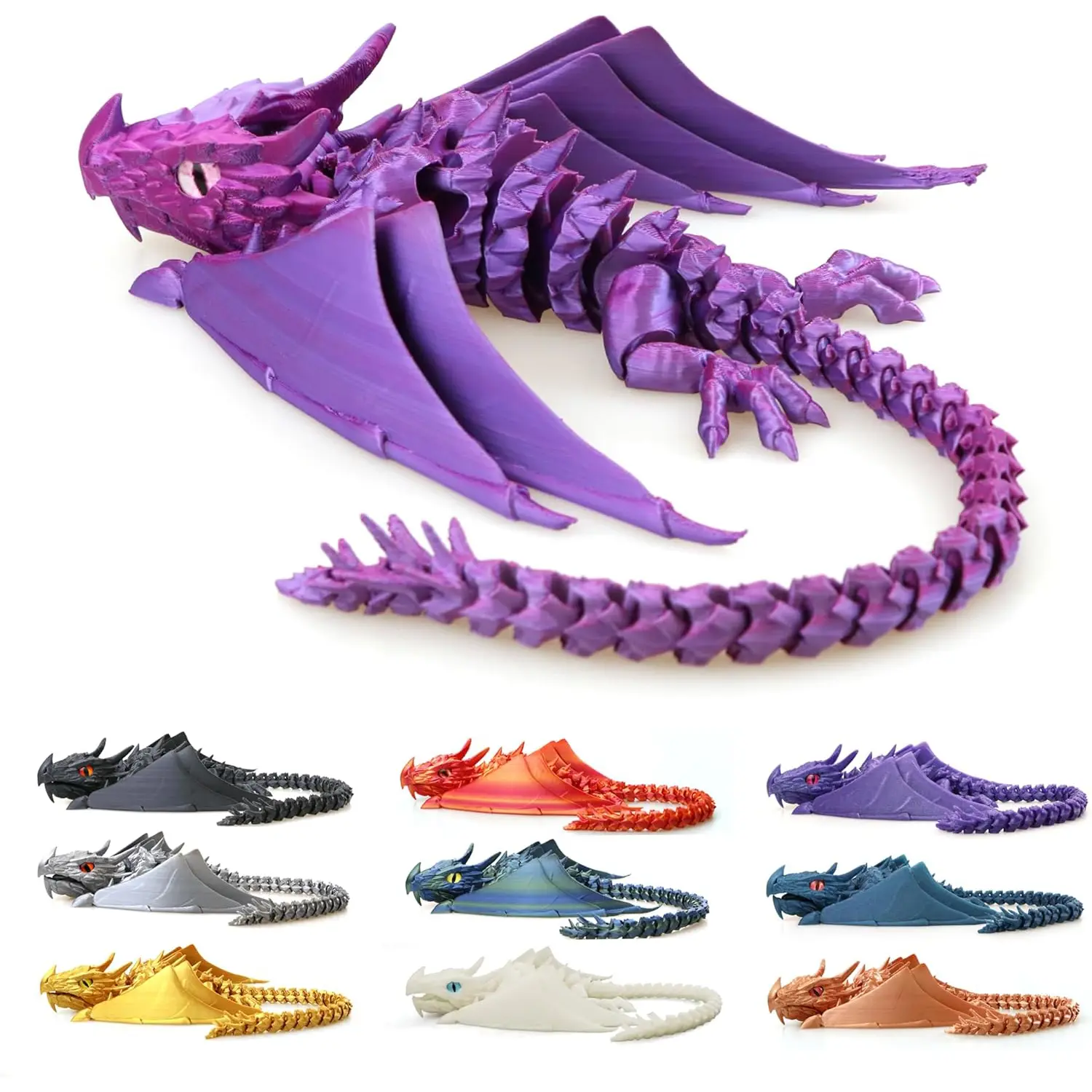 3D Printed Dragon With Wings, Fidget Dragon Toys, 3D Printed Animals, Flexible Articulated Winged Crystal Dragon Model For Birthday Gift, Home, Office Decor Desktop Pet Ornaments