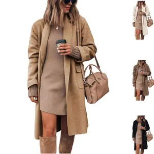 Tanming Women's Long Cardigan Wool Coat Open Front Pockets Warm Lapel Jacket Coat Fall Outerwear Casual FallFreshness