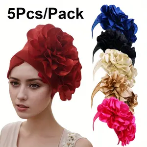 5Pcs/Pack Bohemian Ethnic Style Women's Headband Headband, African Style Large Pleated Multi-layer Flower Hair Cap, High-quality and Comfortable Super Elastic Women's Hair Accessories, Perfect Gift for Mothers on Mother's Day