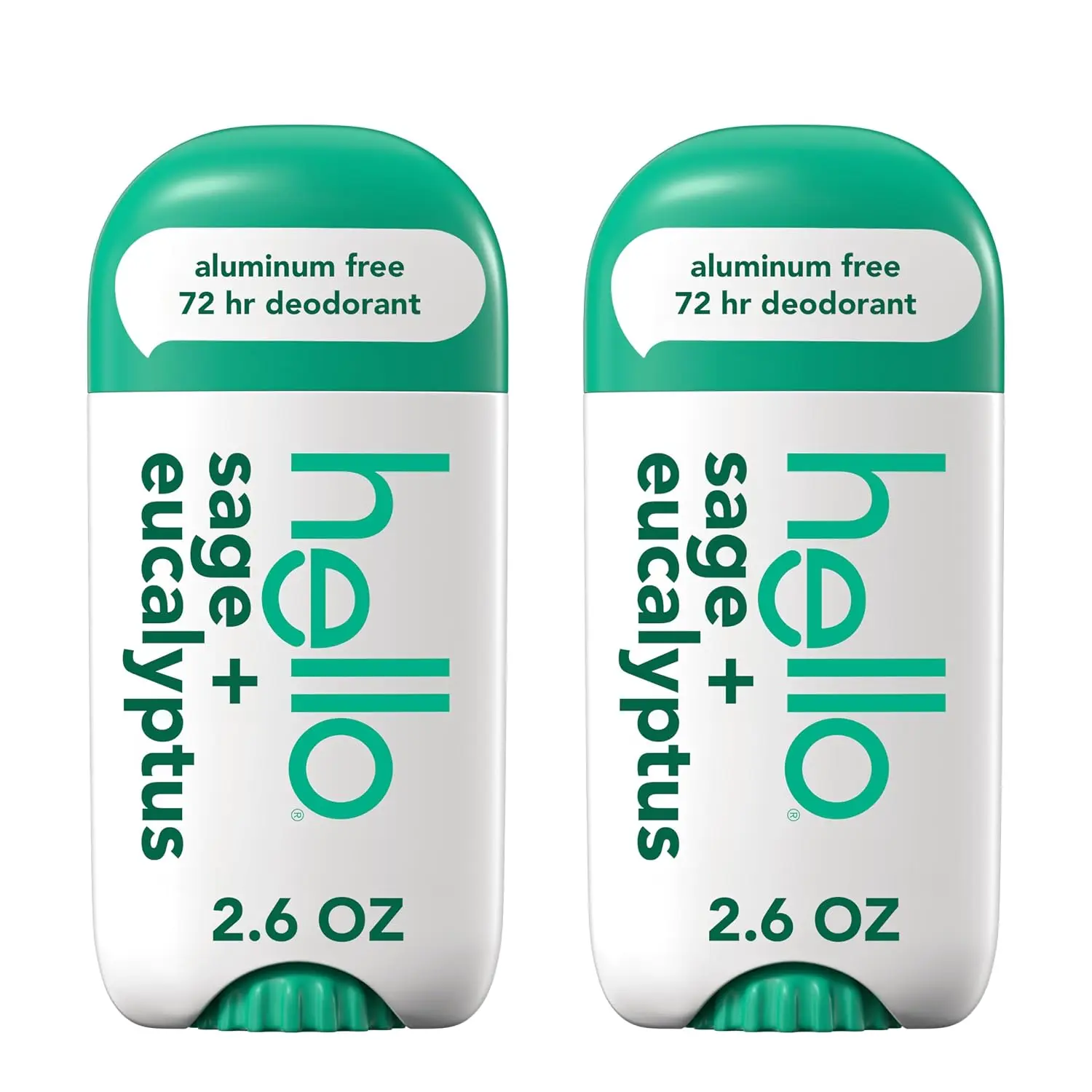 hello Sage + Eucalyptus Aluminum Free Deodorant for Women and Men, 72-Hour Deodorant, Only 9 Ingredients, Baking Soda Free, Enriched with Shea Butter, Vegan, 2.6 oz Stick Deodorant (2 Pack)