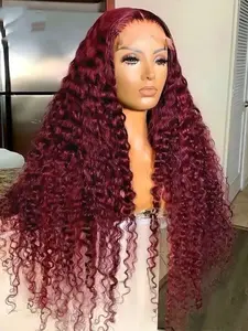 1Piece 26 Inches Long Soft 99j Glueless Kinky Curly 180 Density Hair Wig Lace Front Wig, With Baby Hair Pre Plucked And For Women Wear Daily Use 13x4x1 Glueless Frontal Wig, Glueless Curly Wigs