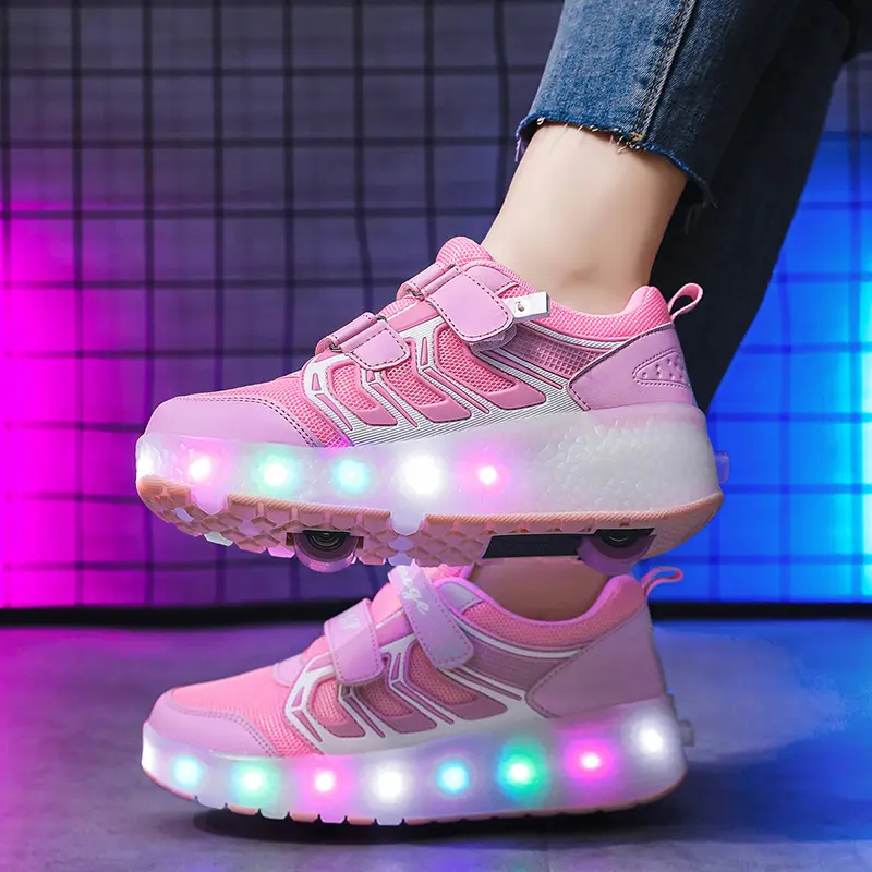 Unisex LED Light-Up Roller Skates - 2-Wheel Skateboard Sneakers with Flashing LEDs, Sturdy Wheels, Night Safe Skating Features, Durable Construction Footwear for Girls, Regular Use Confident Glide, Girl, Teens