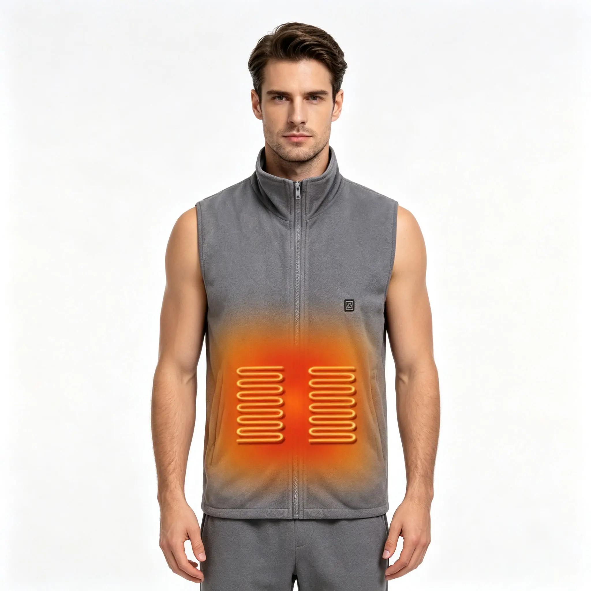 Men's Heated Vest Fleece Electric Heating Vest Zip Up Stand Collar Warm Heating Gilet for Winter Outdoor Hunting Hiking Camping