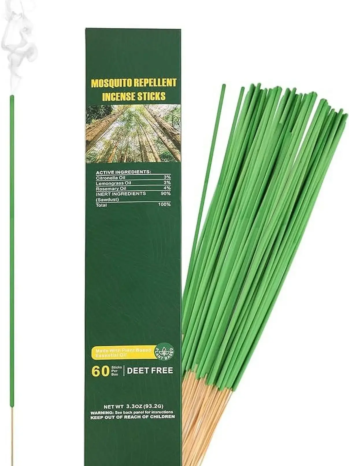 60 Pcs Citronella Bug Repellent Outdoor Mosquito Repellent Sticks, DEET Free Plant-Based Mosquito Repellent Outdoor Patio Incense Sticks