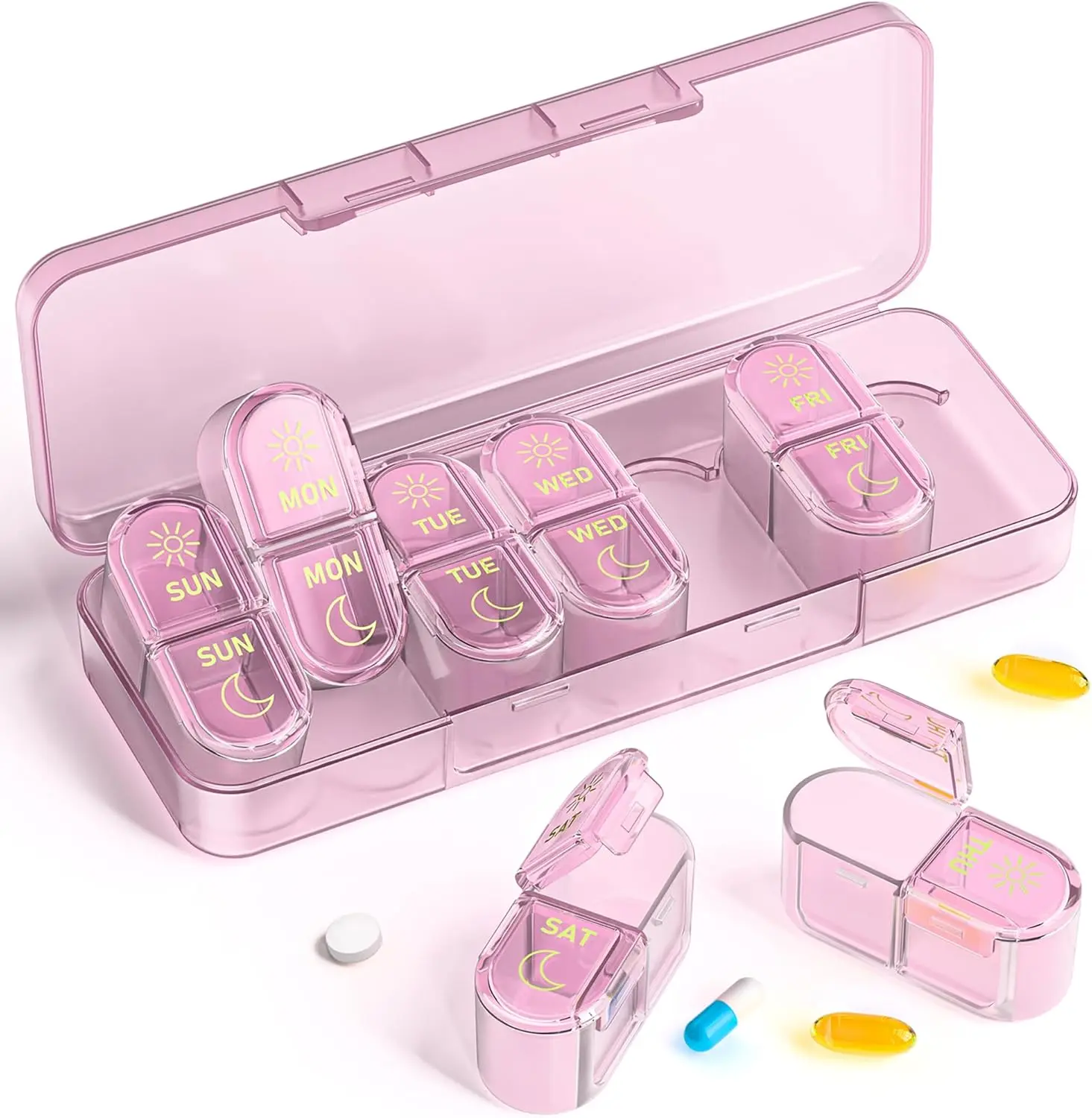 7 Day AM PM Pill Organizer | 2 Times a Day Weekly Medicine Box | Portable BPA-Free Travel Pill Case | Moisture Proof Vitamin & Supplement Storage for Men & Women